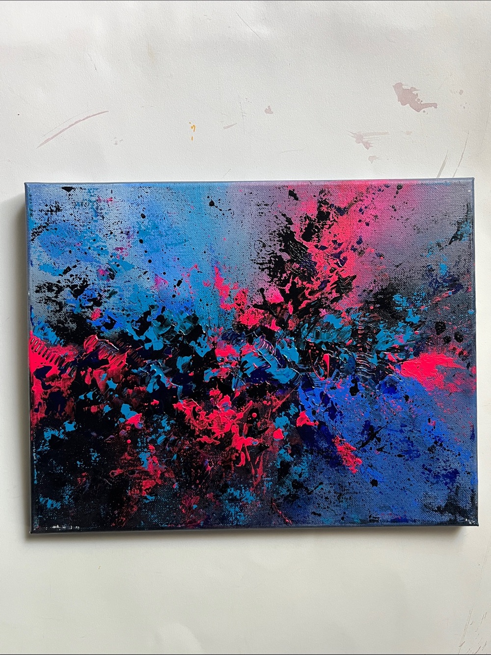 Abstract Neon Splash Canvas Art - Blue & Pink | Handmade Original 11x14 Painting